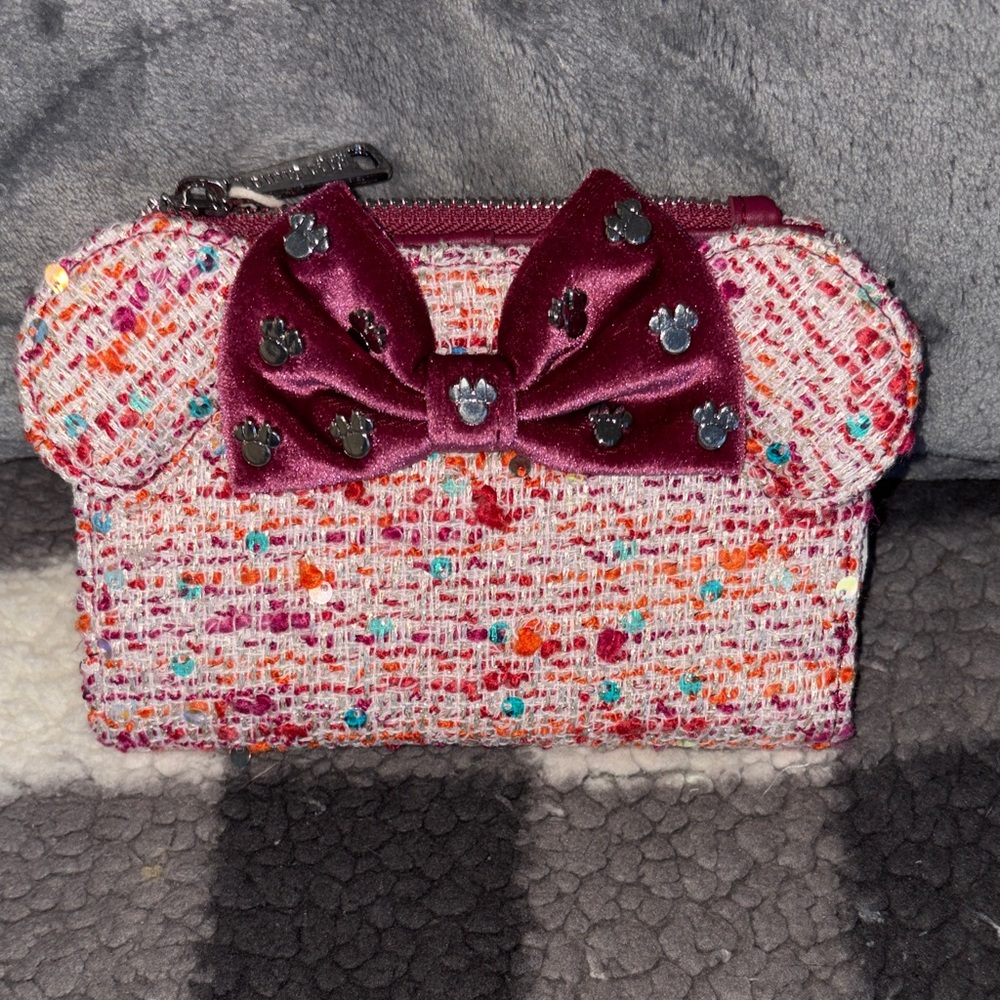 Loungefly Pink Bouclé Fabric Minnie Mouse Ears Wallet - BoxLunch Exclusive NWT